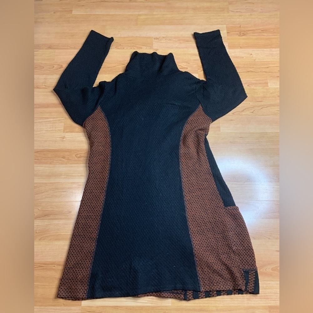 Vex Collection Geometric Mixed Media Sweater Dress Tunic Cowl Neck Sz 42 / L - Picture 4 of 10